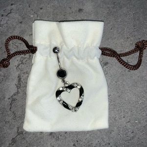 Black and Silver heart belly button ring